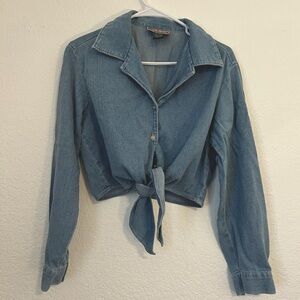 Vintage EXP Jeans By Express Denim Collared Top with Tie (Women’s Size L)